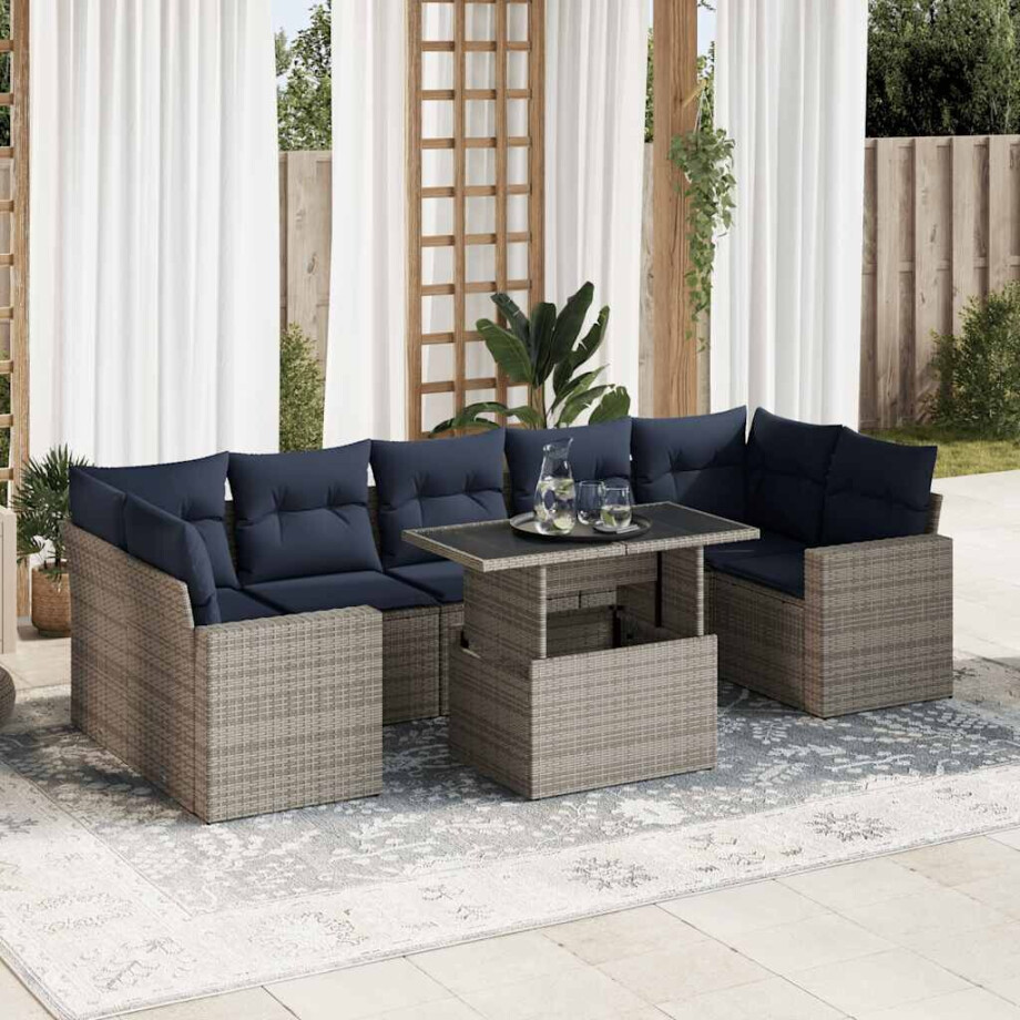 vidaXL 8-delige Loungeset met kussens poly rattan acacia grijs afbeelding 1
