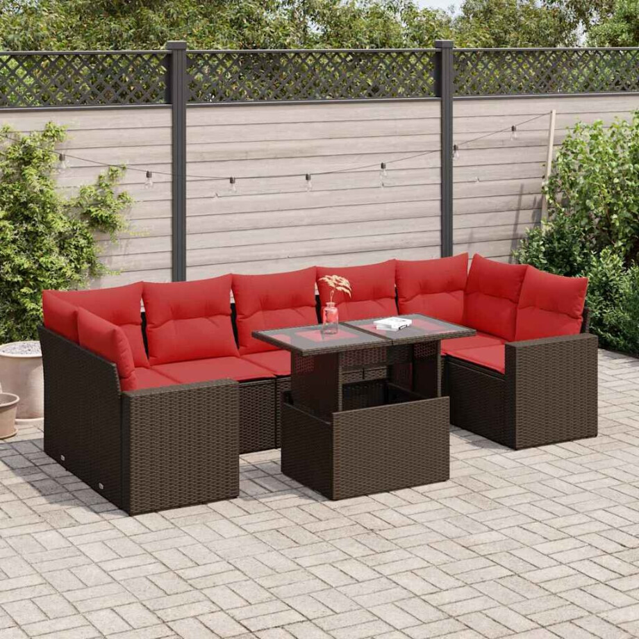 vidaXL 8-delige Loungeset met kussens poly rattan acacia bruin afbeelding 1