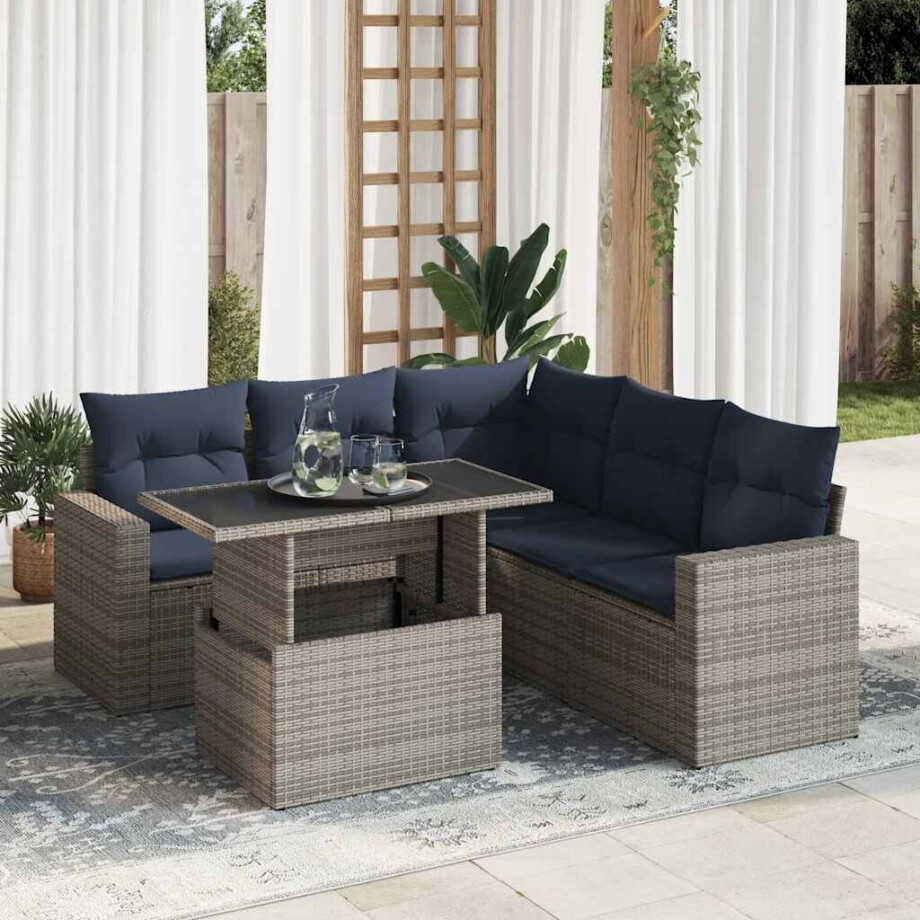 vidaXL 6-delige Loungeset met kussens poly rattan acacia grijs afbeelding 1