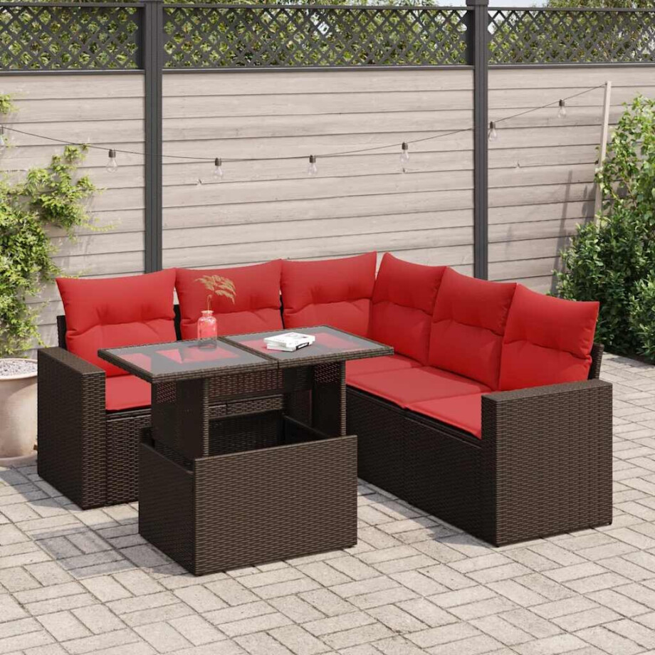 vidaXL 6-delige Loungeset met kussens poly rattan acacia bruin afbeelding 1