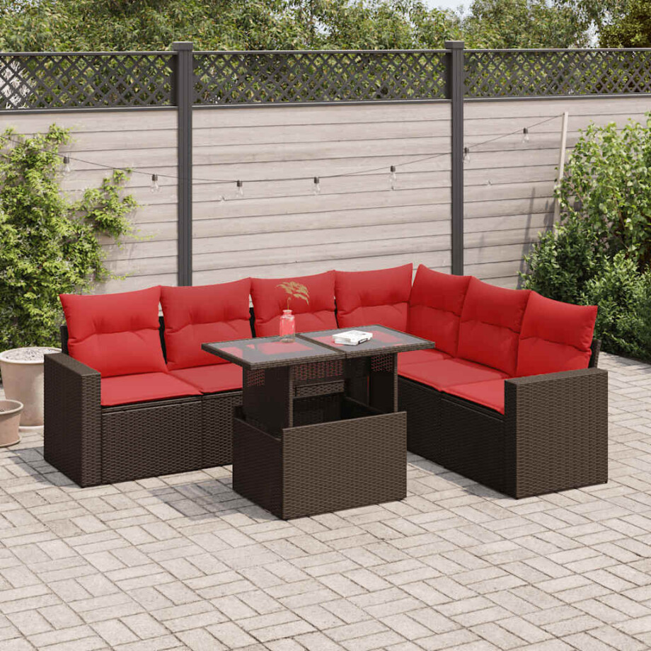 vidaXL 7-delige Loungeset met kussens poly rattan acacia grijs afbeelding 1