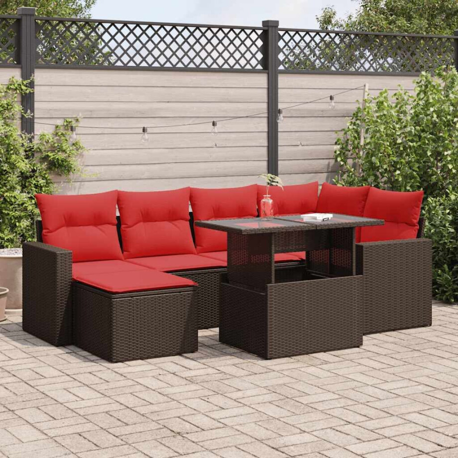 vidaXL 7-delige Loungeset met kussens poly rattan acacia bruin afbeelding 1