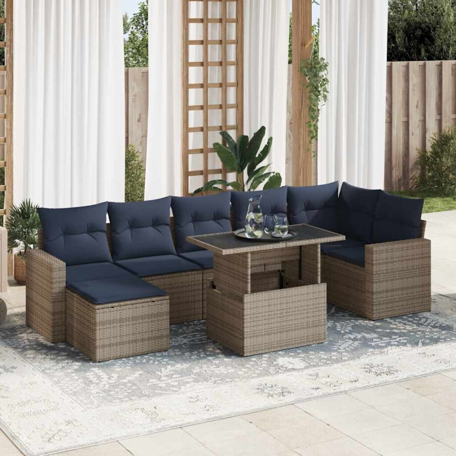vidaXL 8-delige Loungeset met kussens poly rattan acacia grijs afbeelding 1