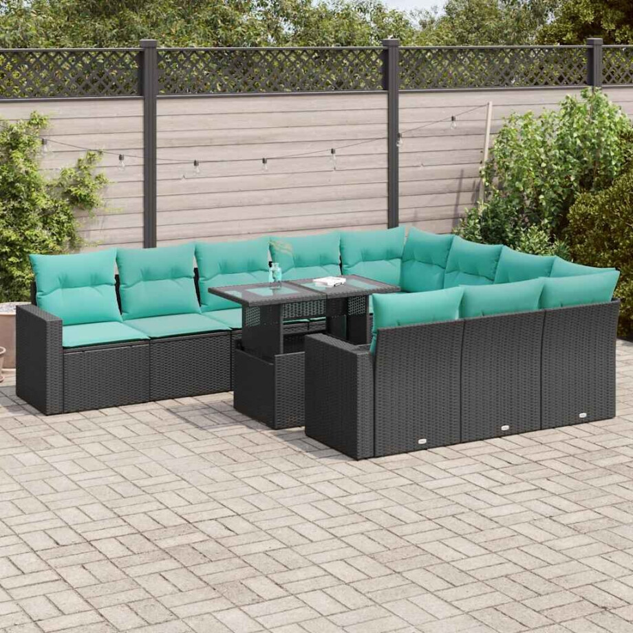 vidaXL 11-delige Loungeset met kussens poly rattan acacia zwart afbeelding 1