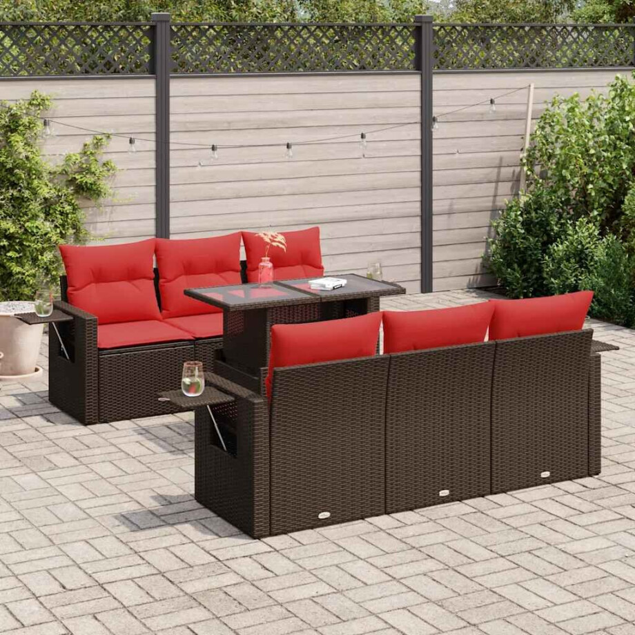 vidaXL 7-delige Loungeset met kussens poly rattan acacia bruin afbeelding 1