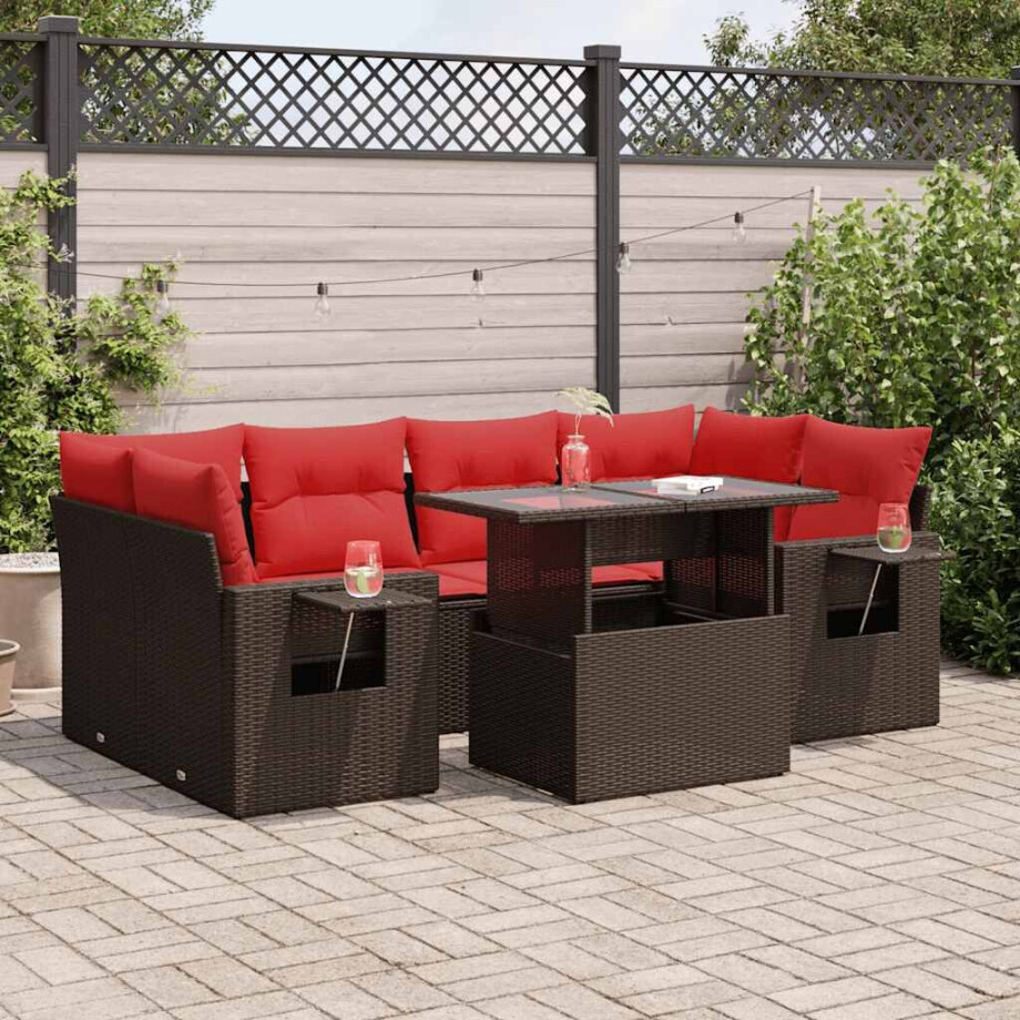 vidaXL 7-delige Loungeset met kussens poly rattan acacia bruin afbeelding 1