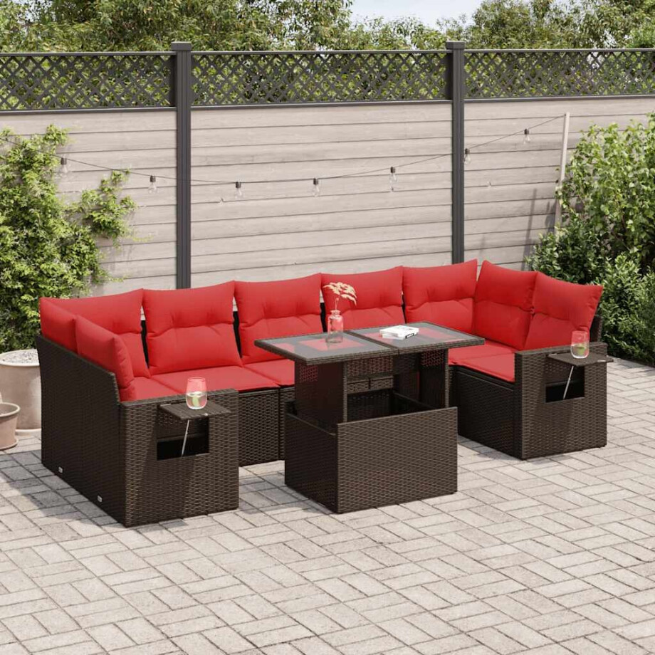 vidaXL 8-delige Loungeset met kussens poly rattan acacia bruin afbeelding 1