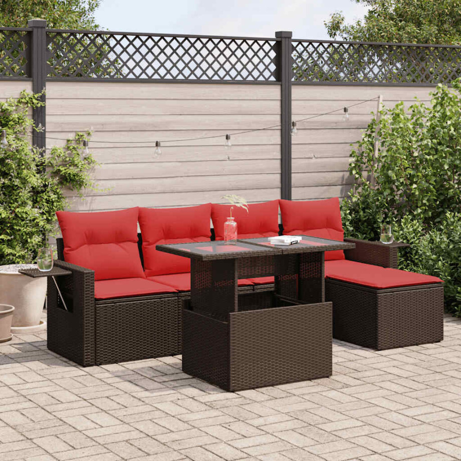 vidaXL 6-delige Loungeset met kussens poly rattan acacia bruin afbeelding 1