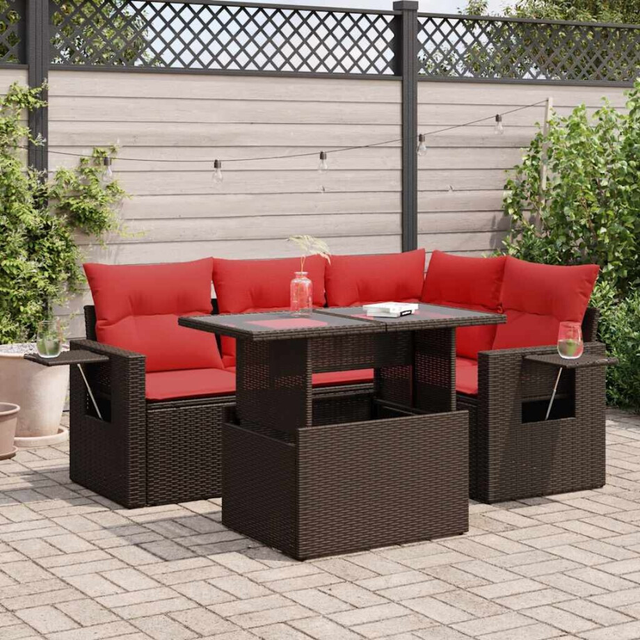 vidaXL 5-delige Loungeset met kussens poly rattan acacia bruin afbeelding 1