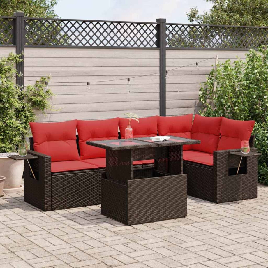 vidaXL 6-delige Loungeset met kussens poly rattan acacia bruin afbeelding 1