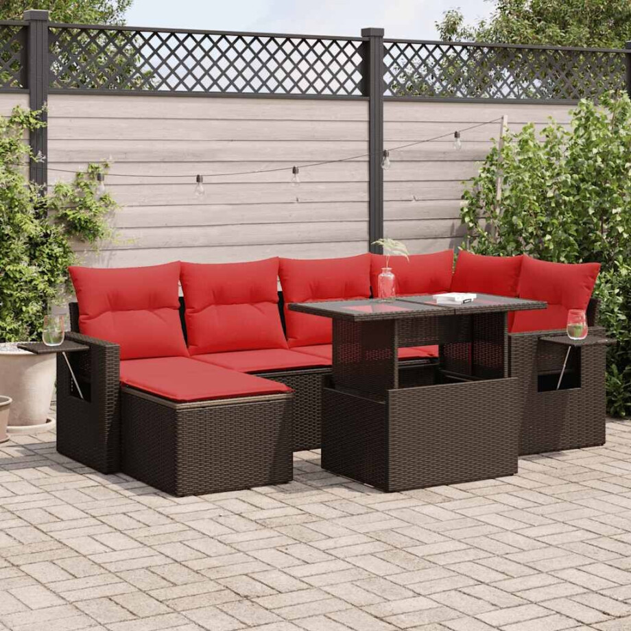 vidaXL 7-delige Loungeset met kussens poly rattan acacia bruin afbeelding 1