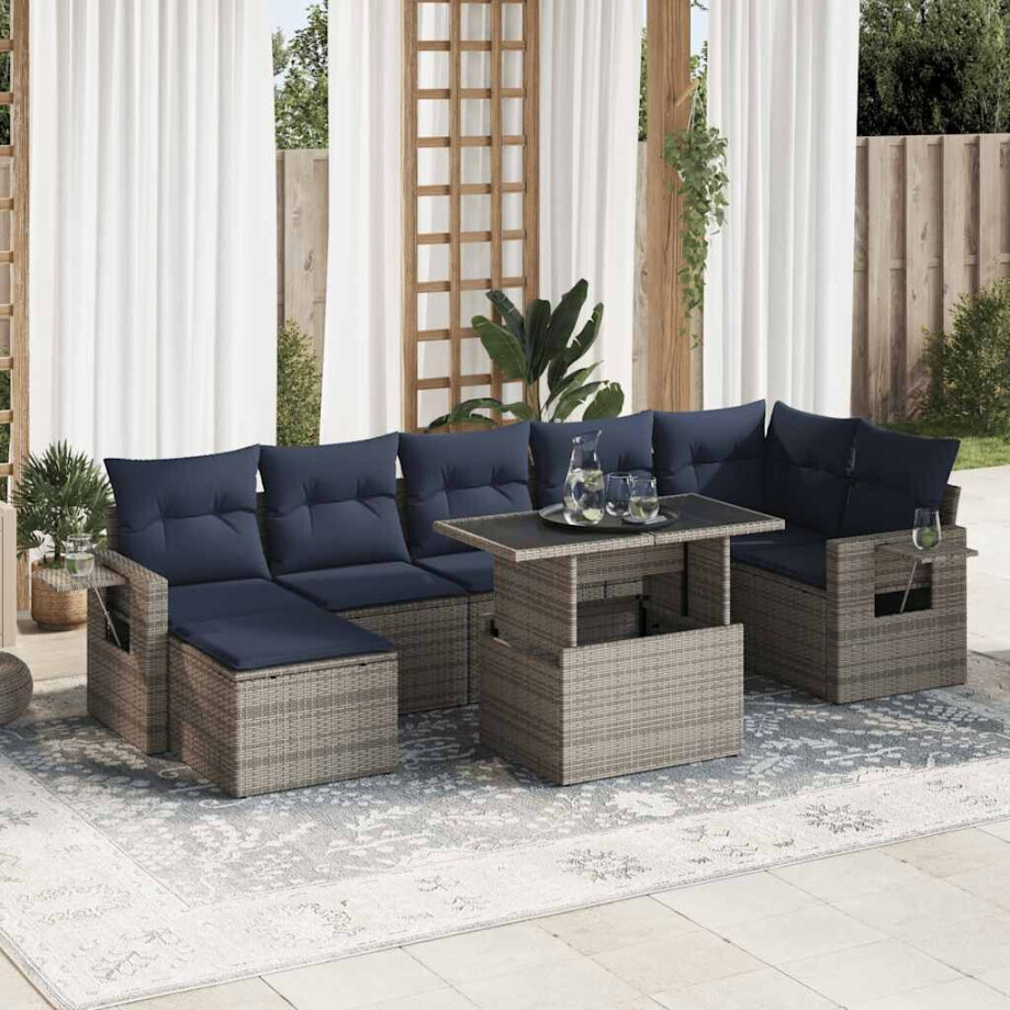 vidaXL 8-delige Loungeset met kussens poly rattan acacia grijs afbeelding 1