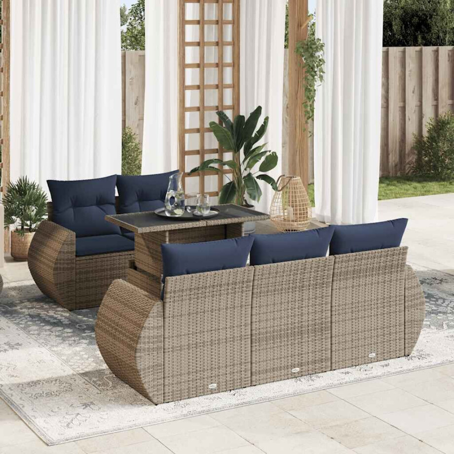 vidaXL 6-delige Loungeset met kussens poly rattan acacia grijs afbeelding 1