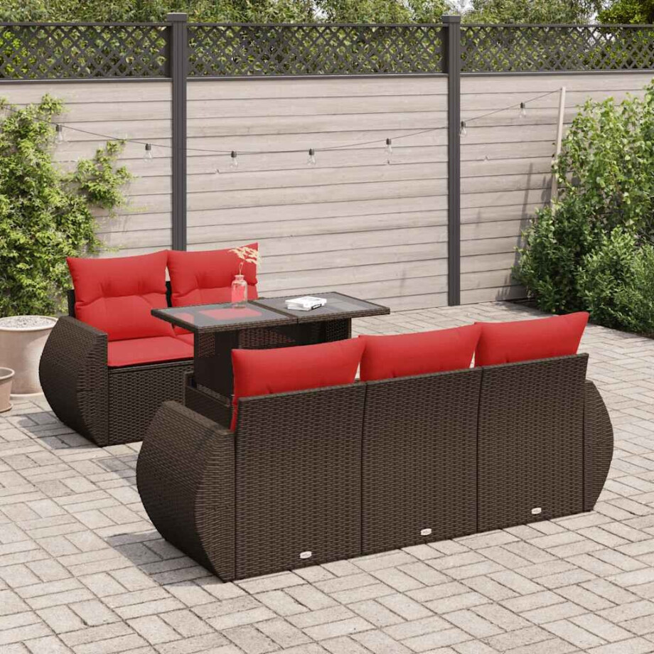 vidaXL 6-delige Loungeset met kussens poly rattan acacia bruin afbeelding 1