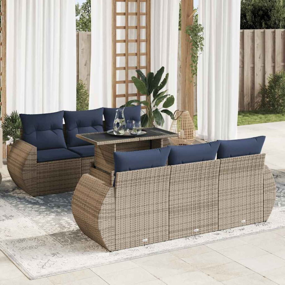 vidaXL 7-delige Loungeset met kussens poly rattan acacia grijs afbeelding 1
