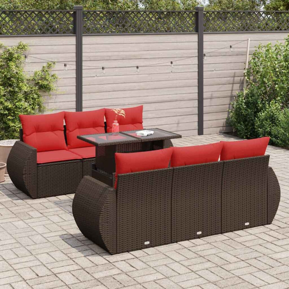 vidaXL 7-delige Loungeset met kussens poly rattan acacia bruin afbeelding 1
