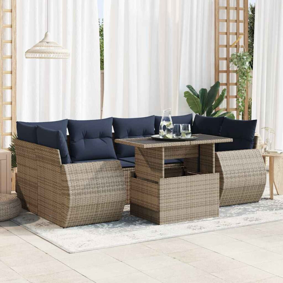 vidaXL 7-delige Loungeset met kussens poly rattan acacia grijs afbeelding 1