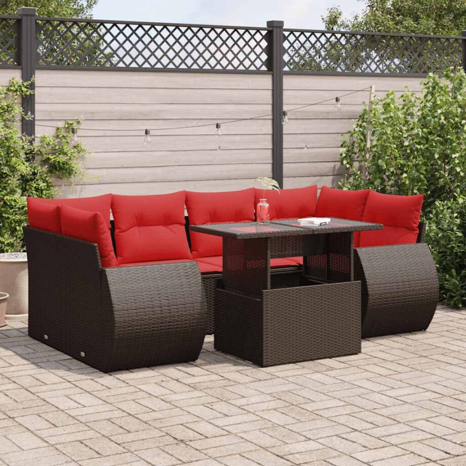 vidaXL 7-delige Loungeset met kussens poly rattan acacia bruin afbeelding 1