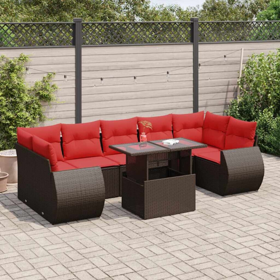 vidaXL 8-delige Loungeset met kussens poly rattan acacia bruin afbeelding 1