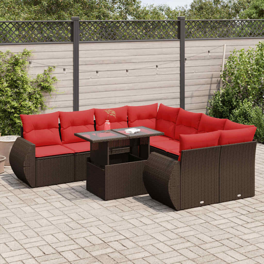 vidaXL 9-delige Loungeset met kussens poly rattan acacia bruin afbeelding 1