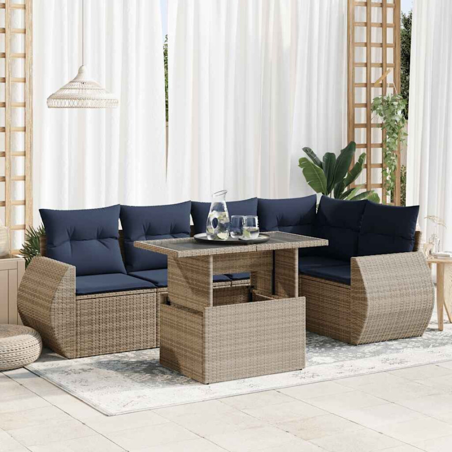 vidaXL 6-delige Loungeset met kussens poly rattan acacia grijs afbeelding 1