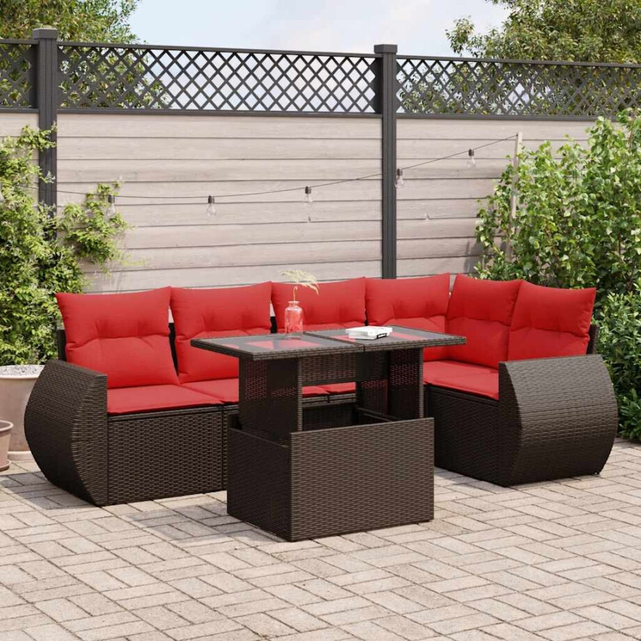vidaXL 6-delige Loungeset met kussens poly rattan acacia bruin afbeelding 1