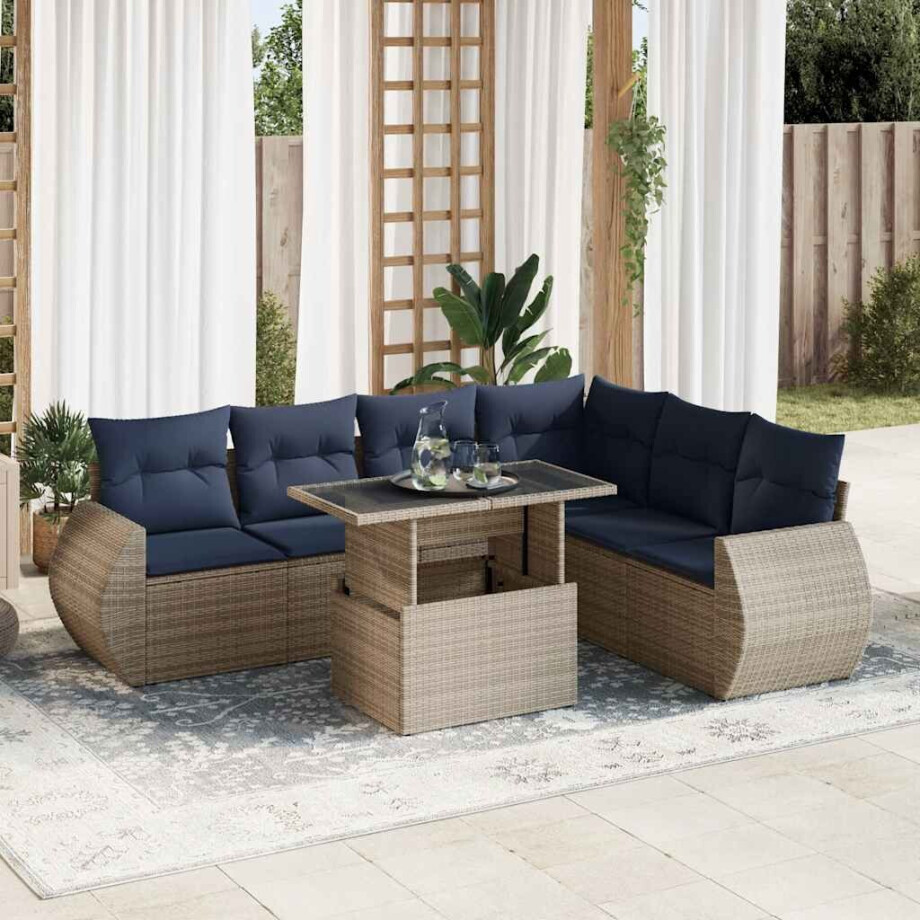 vidaXL 7-delige Loungeset met kussens poly rattan acacia grijs afbeelding 1