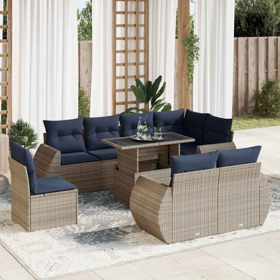 vidaXL 9-delige Loungeset met kussens poly rattan acacia grijs afbeelding 1