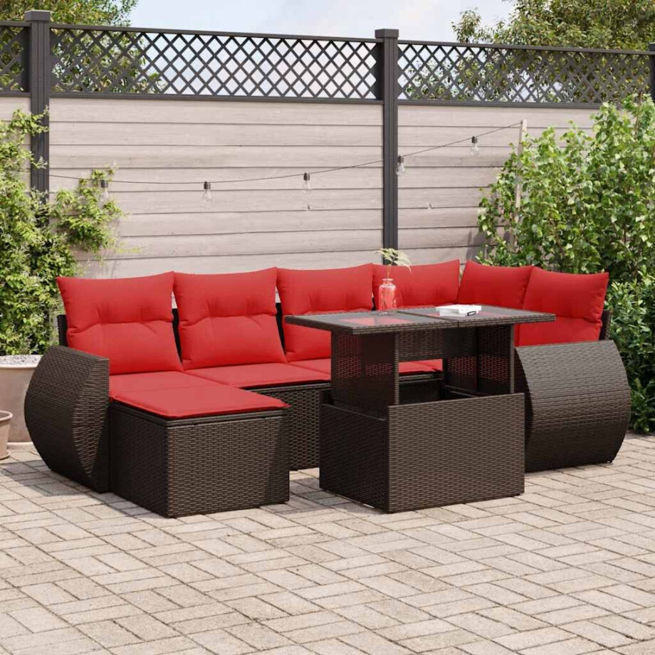 vidaXL 7-delige Loungeset met kussens poly rattan acacia bruin afbeelding 1