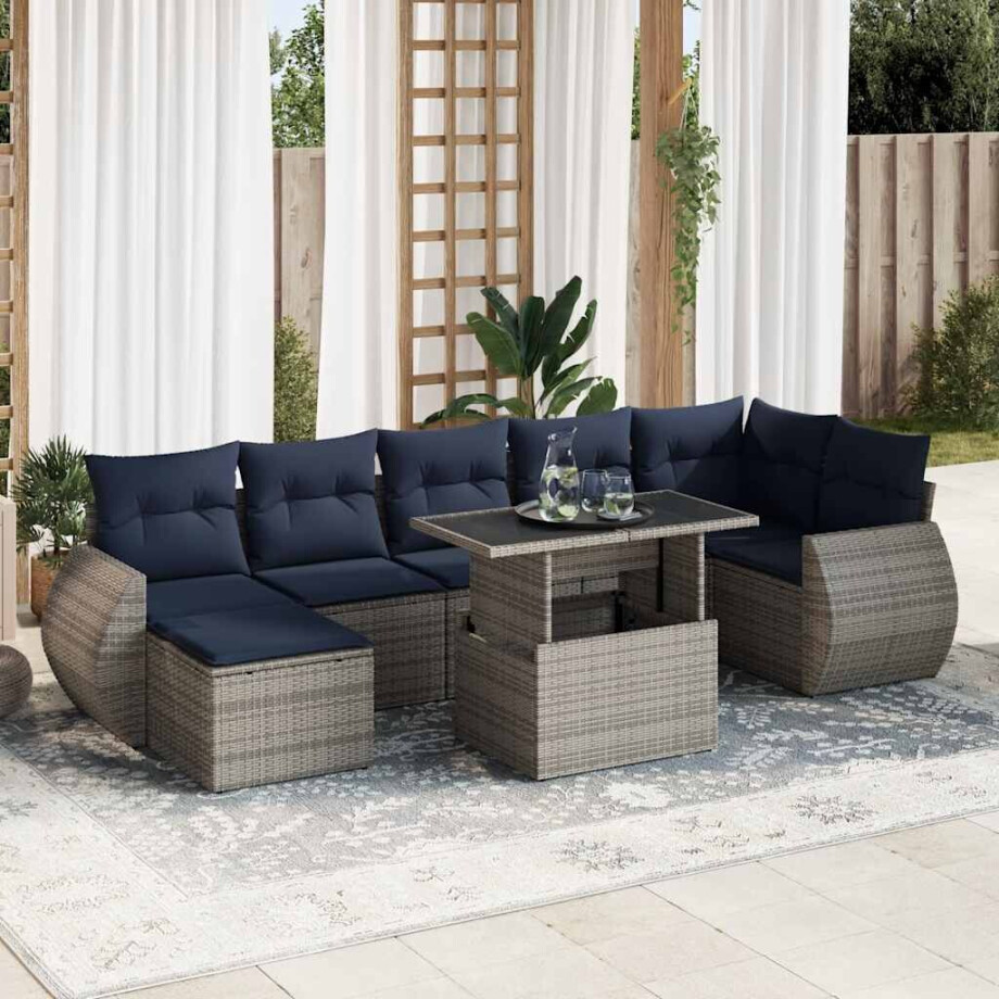 vidaXL 8-delige Loungeset met kussens poly rattan acacia grijs afbeelding 1