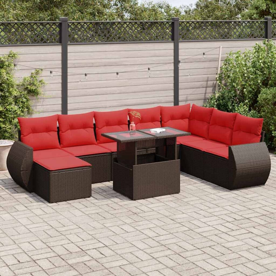 vidaXL 9-delige Loungeset met kussens poly rattan acacia bruin afbeelding 1