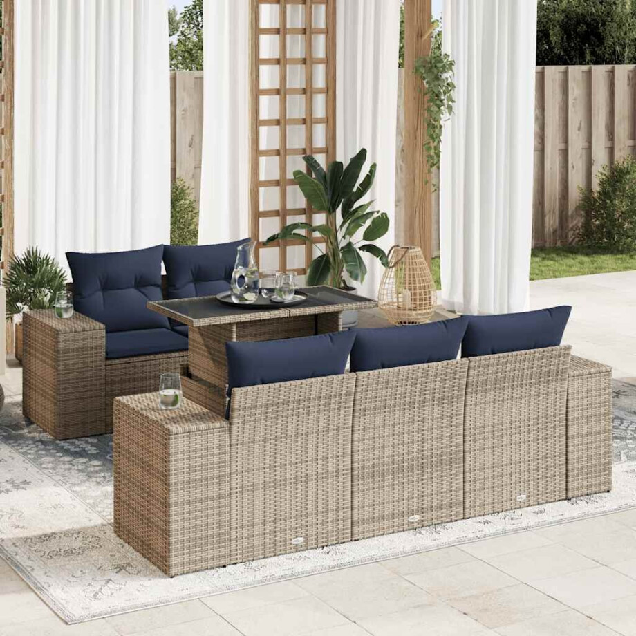 vidaXL 6-delige Loungeset met kussens poly rattan acacia grijs afbeelding 1