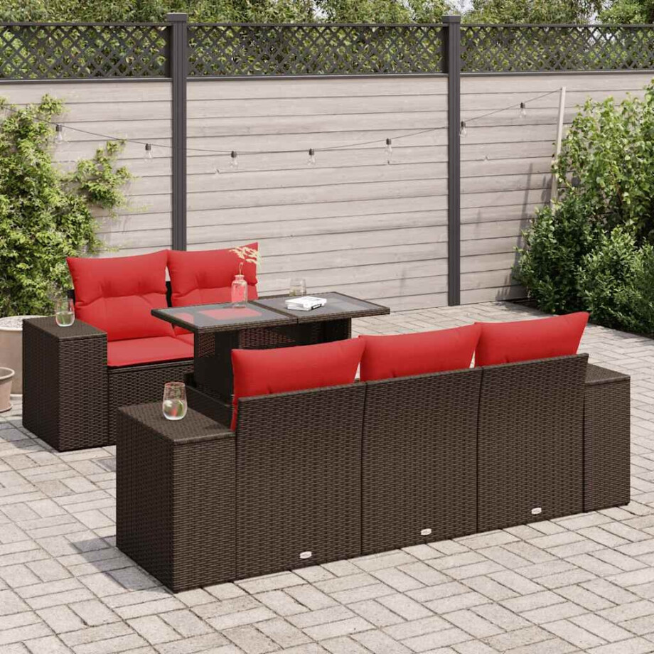 vidaXL 6-delige Loungeset met kussens poly rattan acacia bruin vidaXL 6-delige Loungeset met kussens poly rattan acacia bruin afbeelding 1