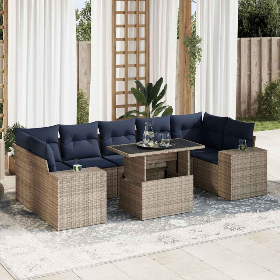 vidaXL 8-delige Loungeset met kussens poly rattan acacia grijs afbeelding 1