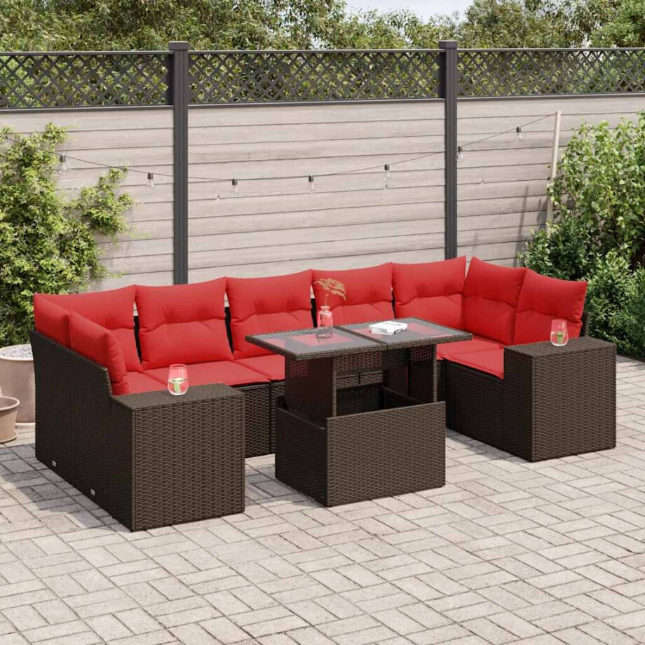 vidaXL 8-delige Loungeset met kussens poly rattan acacia bruin vidaXL 8-delige Loungeset met kussens poly rattan acacia bruin afbeelding 1