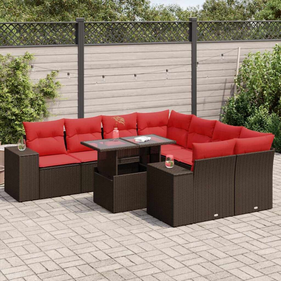 vidaXL 9-delige Loungeset met kussens poly rattan acacia bruin afbeelding 1
