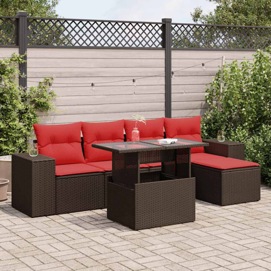 vidaXL 6-delige Loungeset met kussens poly rattan acacia bruin afbeelding 1