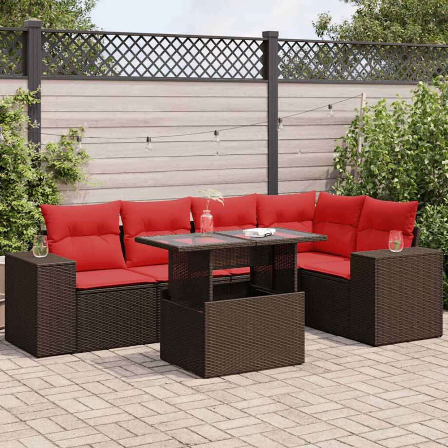 vidaXL 6-delige Loungeset met kussens poly rattan acacia bruin vidaXL 6-delige Loungeset met kussens poly rattan acacia bruin afbeelding 1