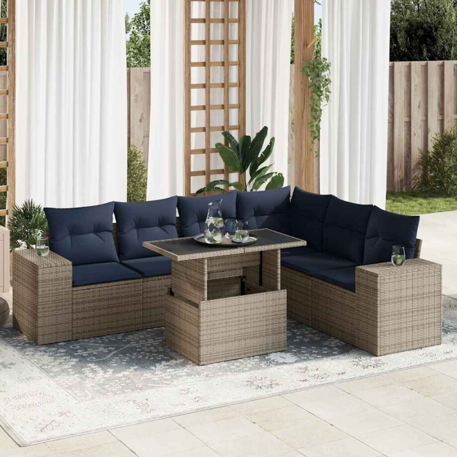 vidaXL 7-delige Loungeset met kussens poly rattan acacia grijs afbeelding 1
