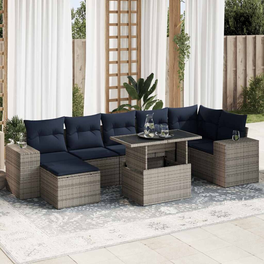 vidaXL 8-delige Loungeset met kussens poly rattan acacia grijs afbeelding 1