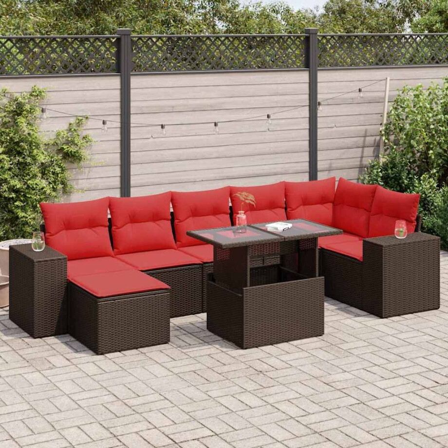 vidaXL 8-delige Loungeset met kussens poly rattan acacia bruin vidaXL 8-delige Loungeset met kussens poly rattan acacia bruin afbeelding 1