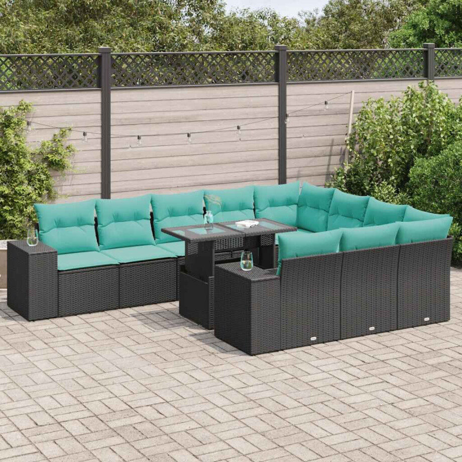 vidaXL 11-delige Loungeset met kussens poly rattan acacia zwart afbeelding 1