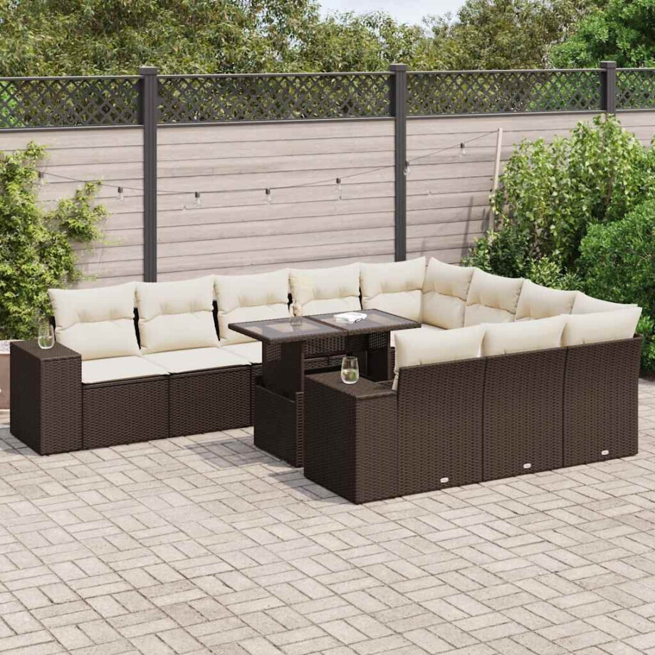 vidaXL 11-delige Loungeset met kussens poly rattan bruin afbeelding 1