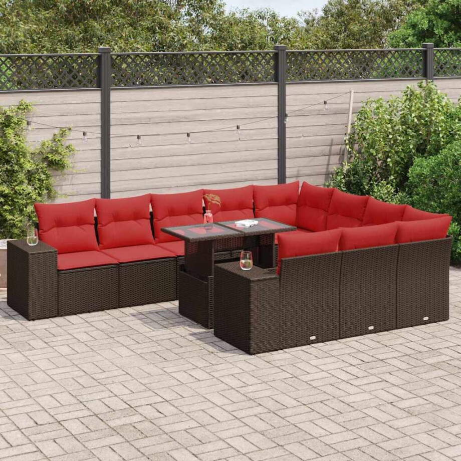 vidaXL 11-delige Loungeset met kussens poly rattan acacia bruin afbeelding 1