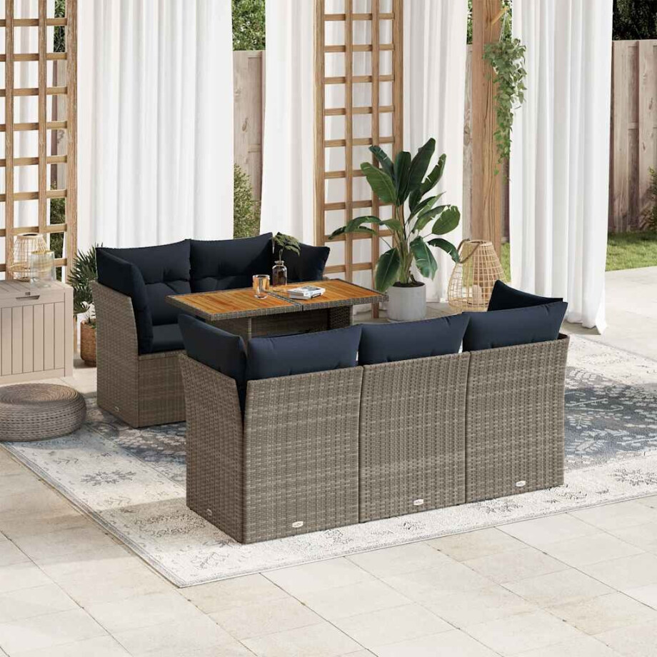 vidaXL 6-delige Loungeset met kussens poly rattan grijs afbeelding 1