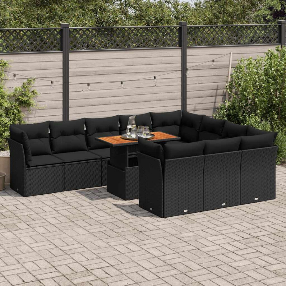 vidaXL 11-delige Loungeset met kussens poly rattan zwart vidaXL 11-delige Loungeset met kussens poly rattan zwart afbeelding 1
