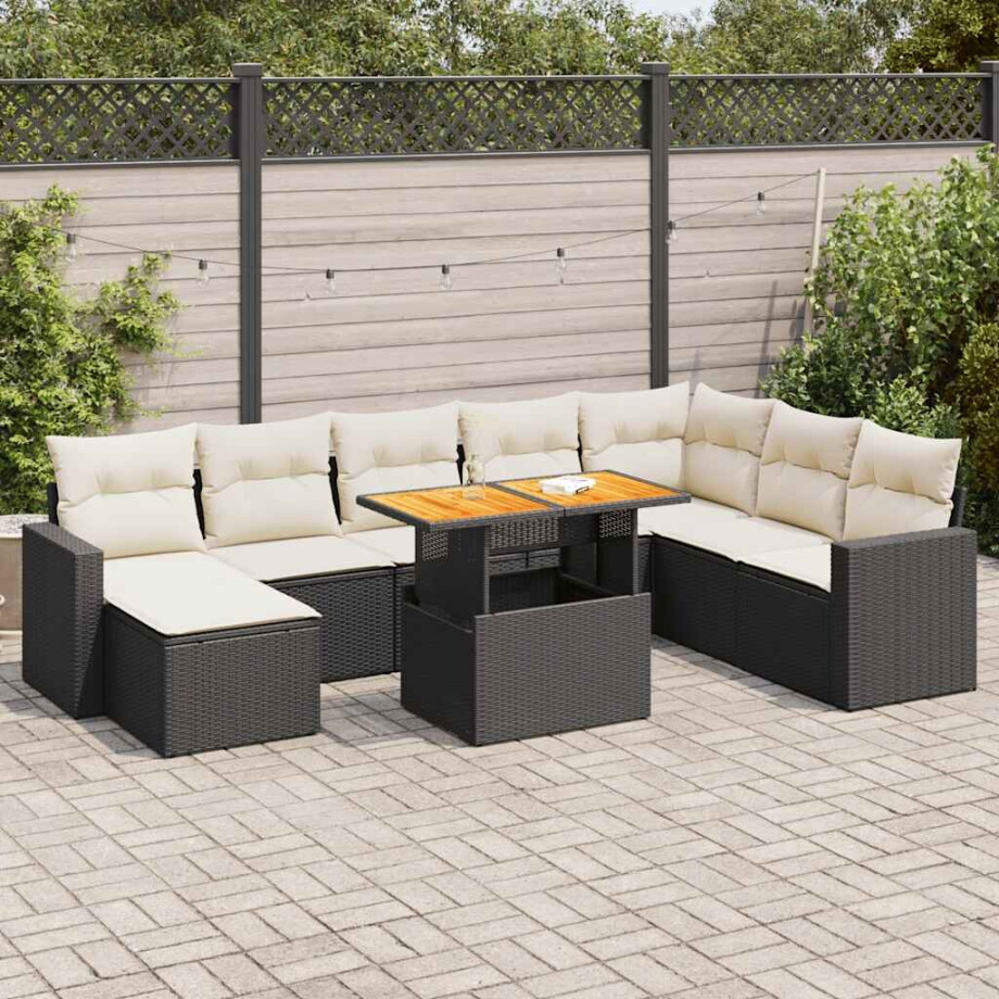 vidaXL 9-delige Loungeset met kussens poly rattan zwart vidaXL 9-delige Loungeset met kussens poly rattan zwart afbeelding 1