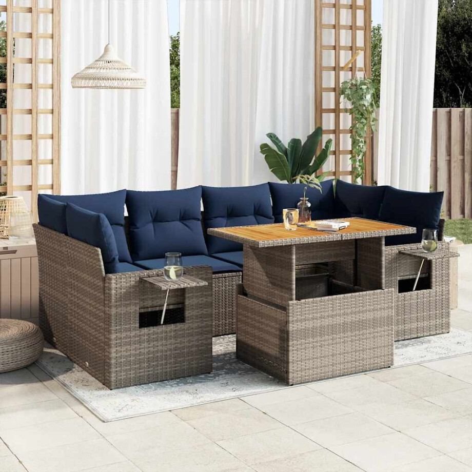 vidaXL 7-delige Loungeset met kussens poly rattan grijs vidaXL 7-delige Loungeset met kussens poly rattan grijs afbeelding 1