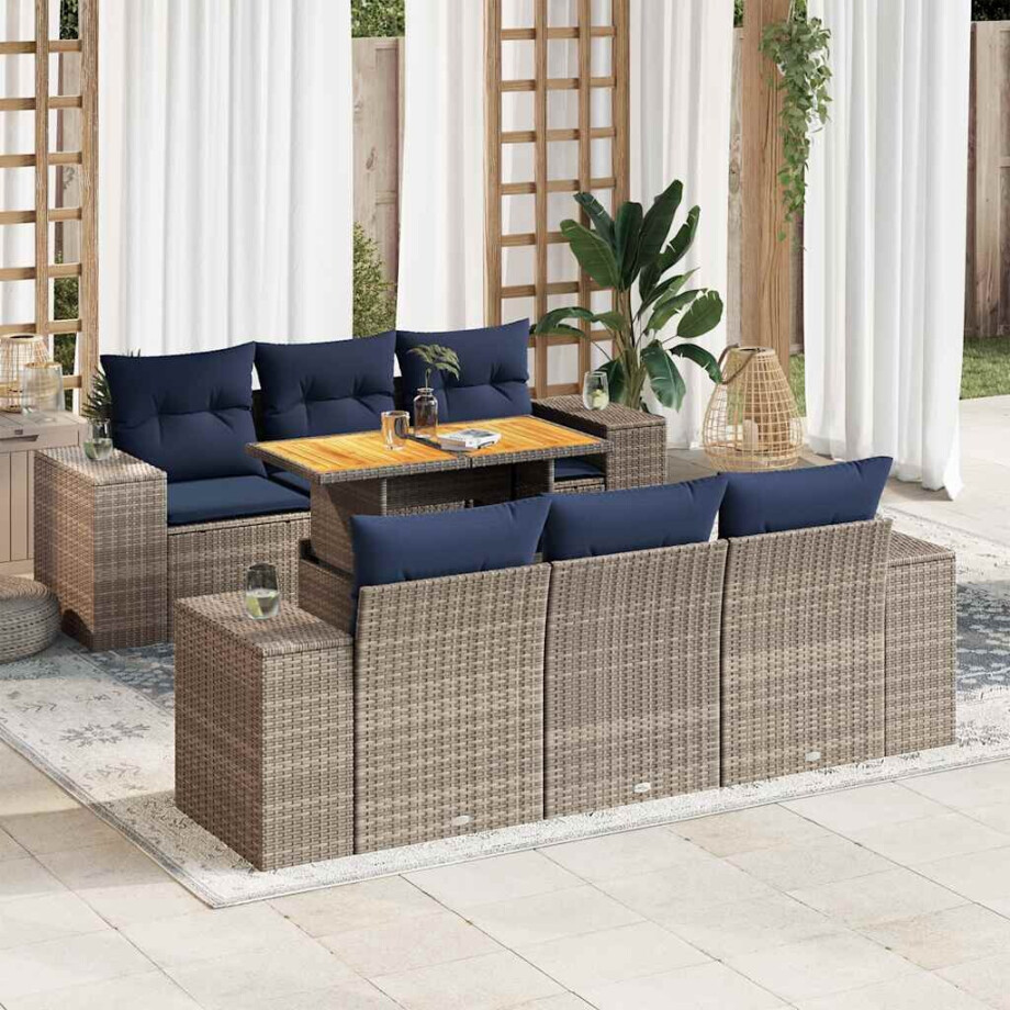 vidaXL 7-delige Loungeset met kussens poly rattan grijs vidaXL 7-delige Loungeset met kussens poly rattan grijs afbeelding 1