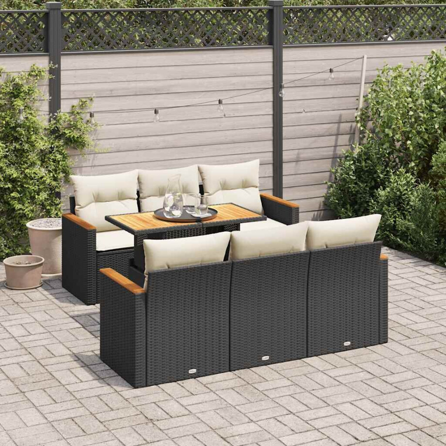vidaXL 7-delige Loungeset met kussens poly rattan acacia zwart afbeelding 1